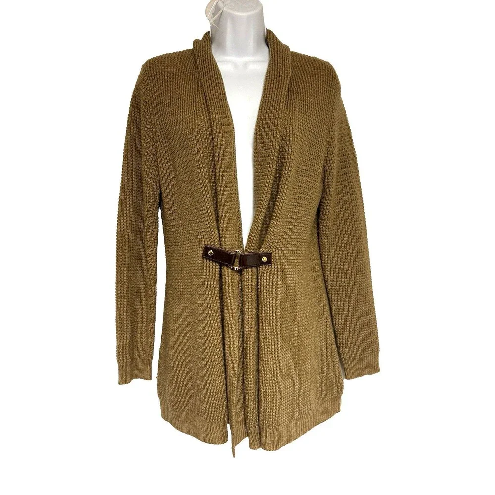 MICHAEL KORS Brown Wool Blend Leather Buckle Knit Long Sleeves Women's Size P/M
